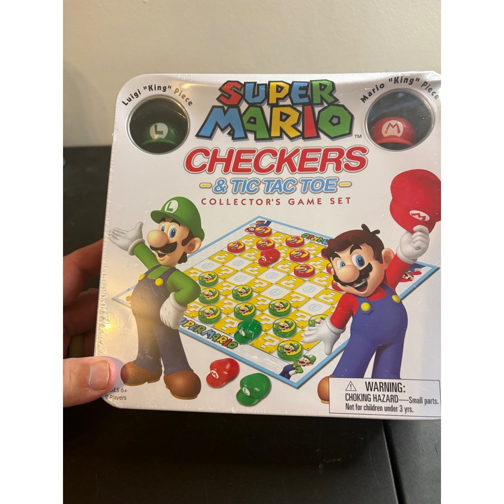 Super Mario Checkers and Tic Tac Toe Collector Game Set in Storage Tin Nintendo